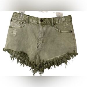 Urban Outfitters BDG High Rise Cheeky Frayed Distressed Green Denim Shorts 32
